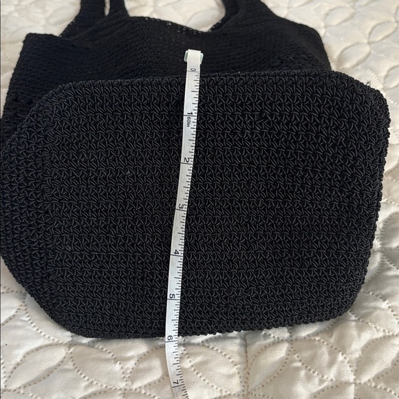 Black Slouch Crochet Knit Shoulder Bag with Snap Closure and inside Open Pocket - Picture 6 of 12